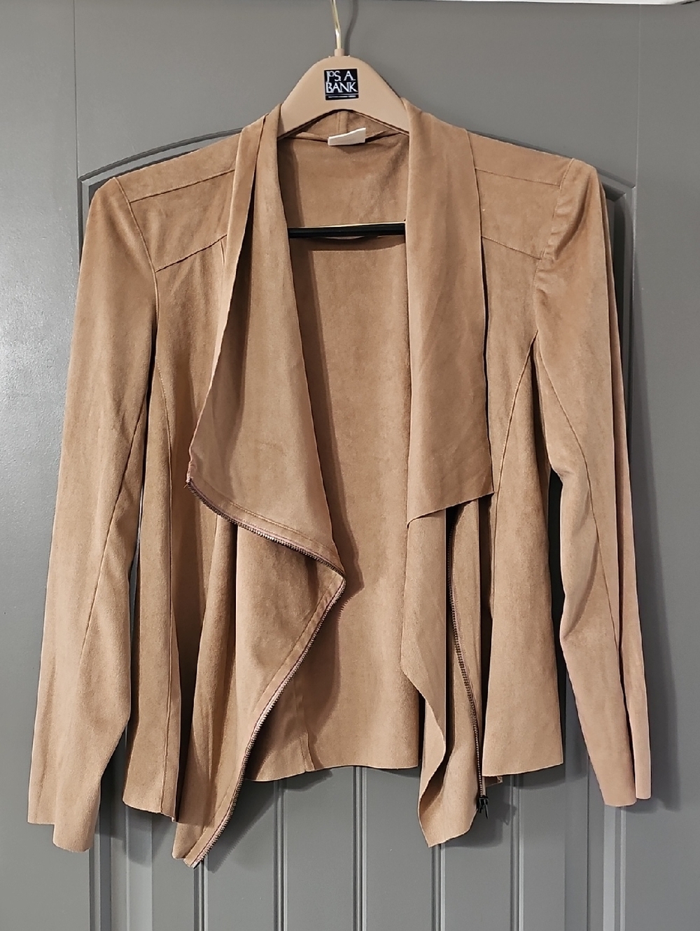 Women's Taupe Faux-Suede Draped Blazer Jacket (A)